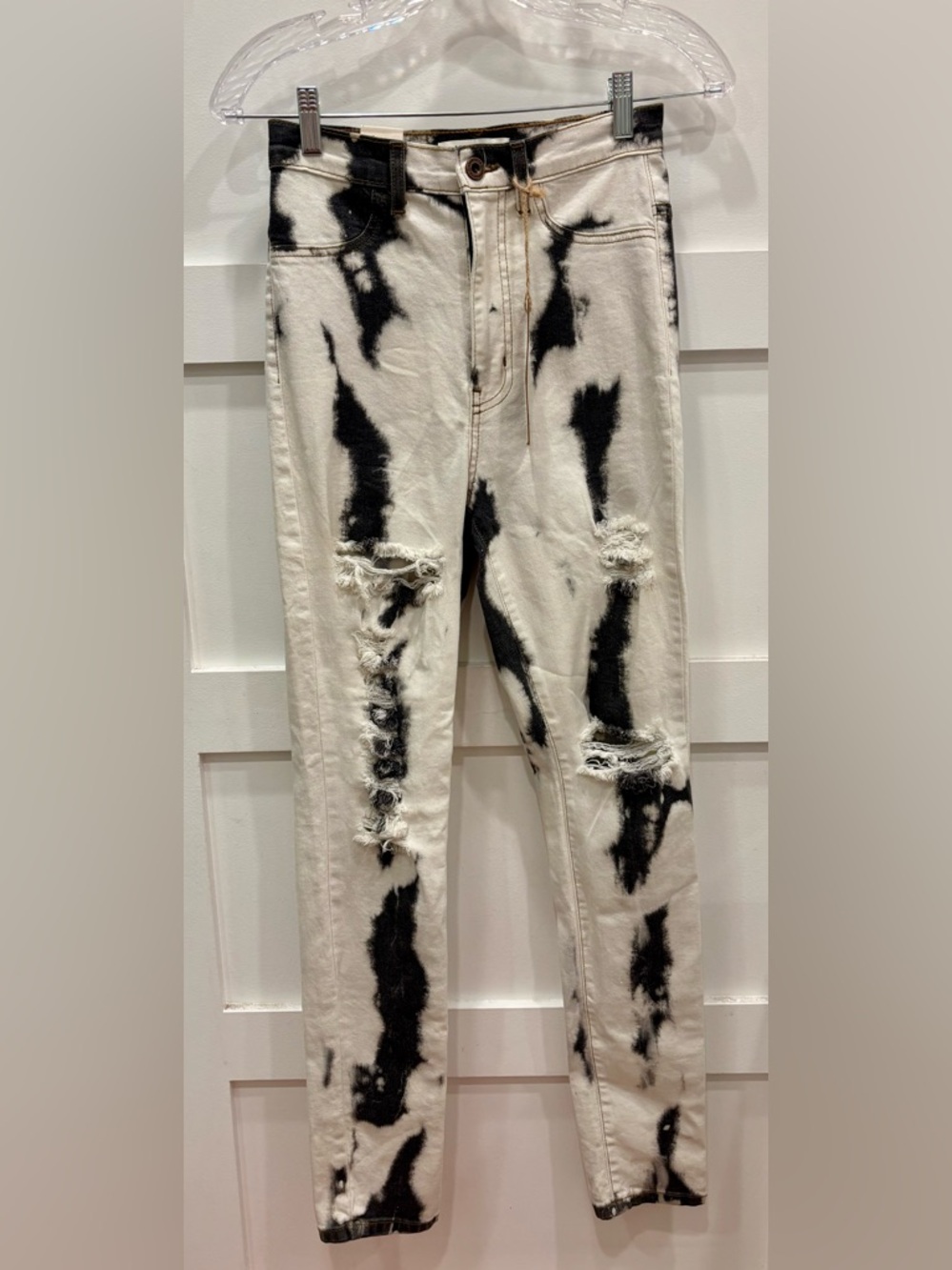 Aphrodite Black and White Distressed Patterned Jeans